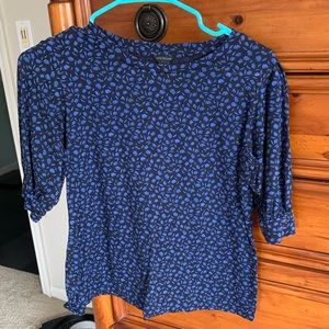 Ann Taylor puff sleeve blue and black top. Size S